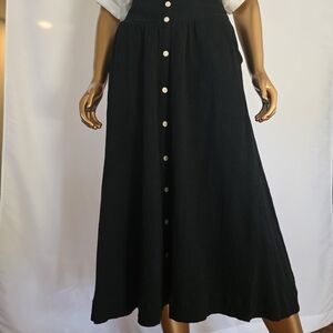 High-Waist Black Button-Front Maxi Skirt